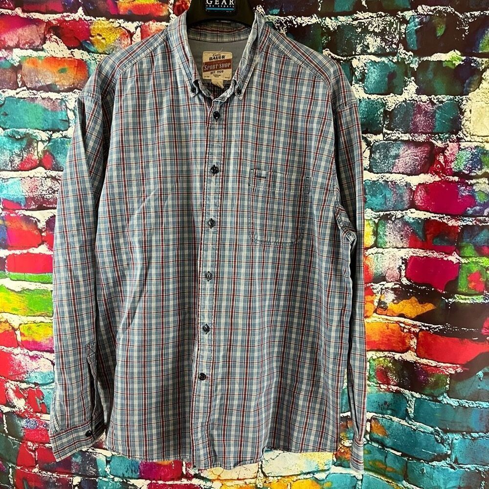 Eddie Bauer Sport Shop Long Sleeve Plaid Button Down Shirt Size XL Cotton